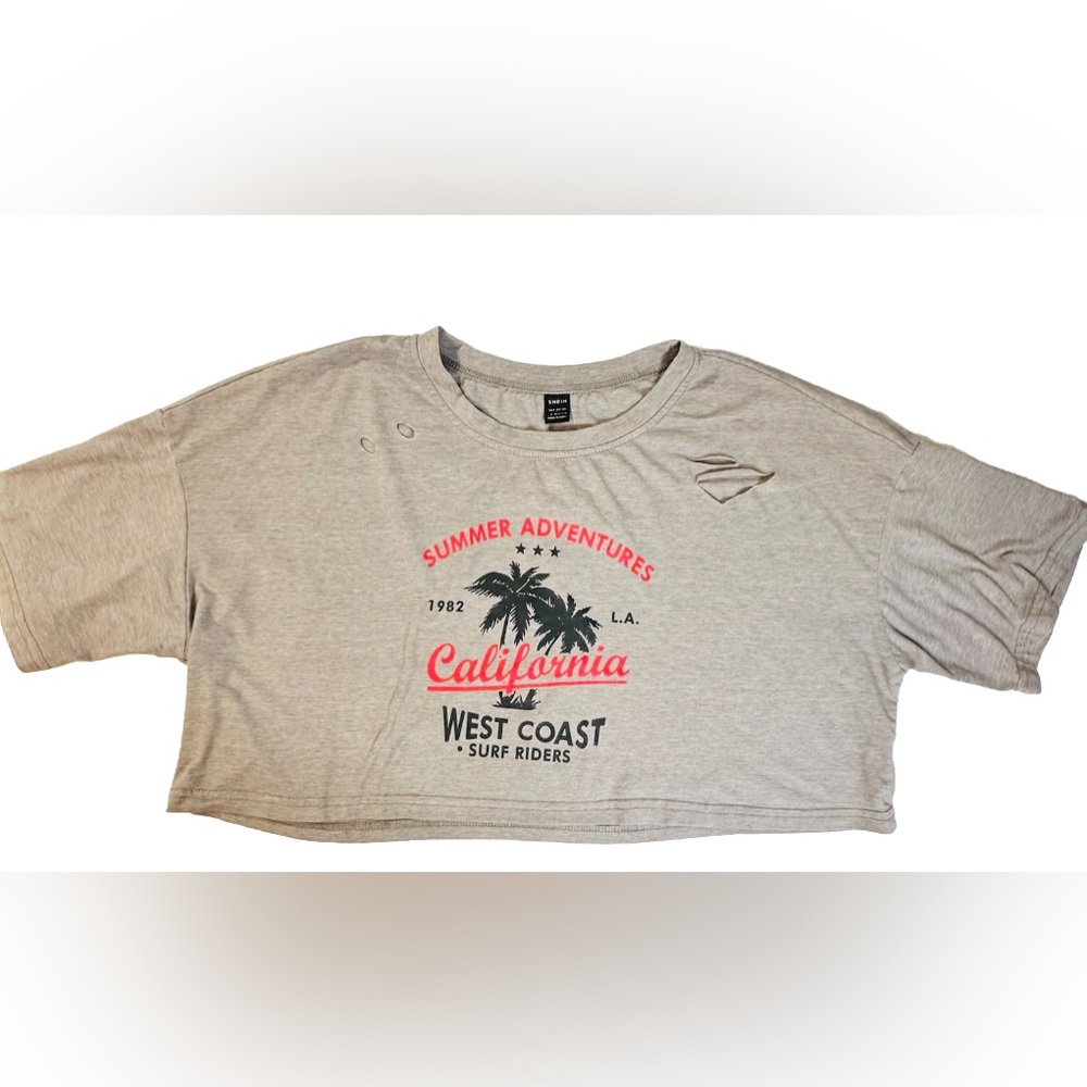 SHEIN California West Coast Wide Cropped Top Distressed Graphic Tee Size‎ Large